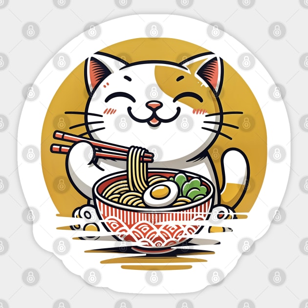 Cat Eating Ramen Cute Cat Noodles Sticker by MEROUAN's Store